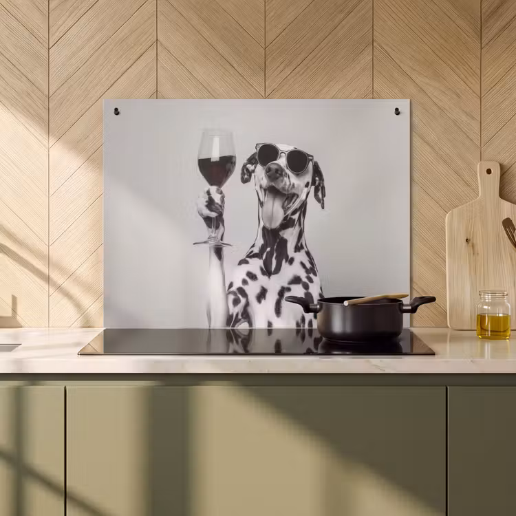 Inductie beschermer en spatscherm (2in1) - Zonnebril - Dalmatiër - Wijnglas - Tong — 2