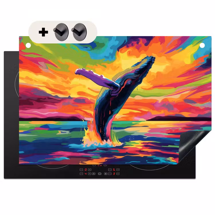 Inductie beschermer en spatscherm (2in1) - Zonsondergang - Walvis - Geschilderd - Kleurrijk — 1