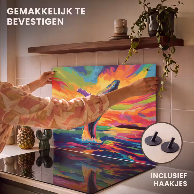 Inductie beschermer en spatscherm (2in1) - Zonsondergang - Walvis - Geschilderd - Kleurrijk — 7