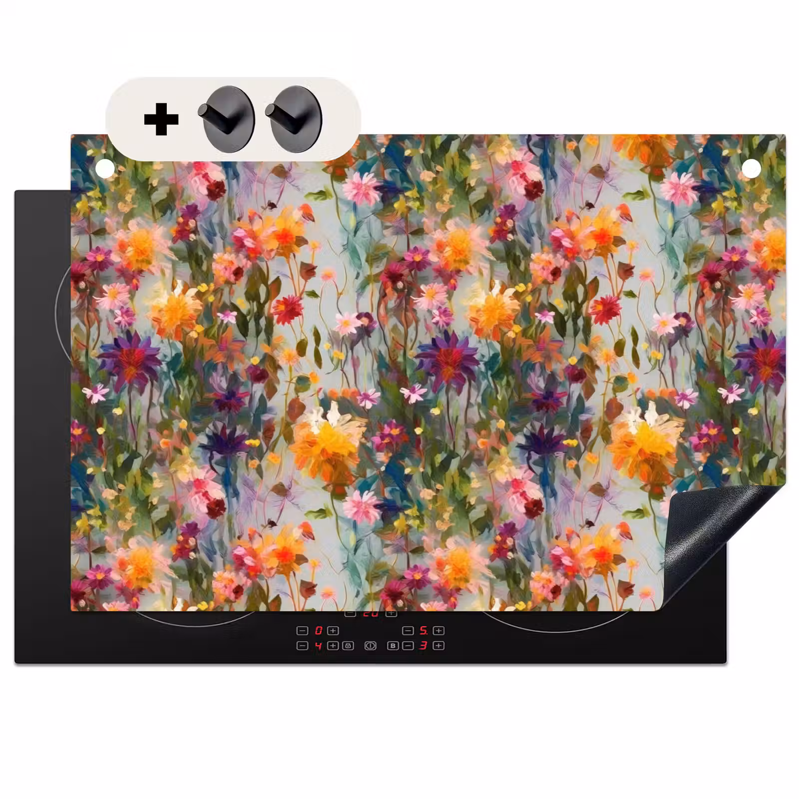 Inductie beschermer en spatscherm (2in1) - Zomers - Kleurrijk - Patroon - Bloemen — 1