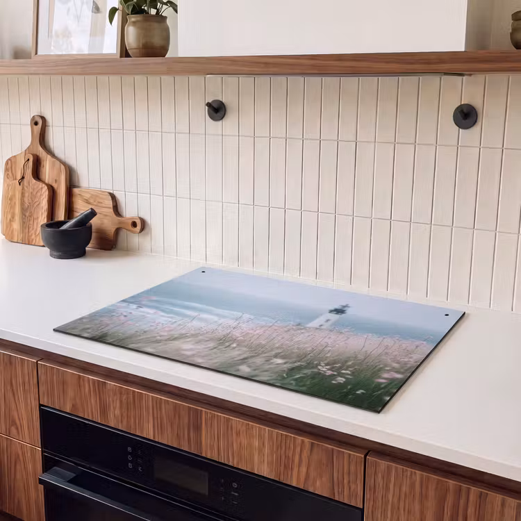 Inductie beschermer en spatscherm (2in1) - Vuurtoren - Klif - Zee - Bloemen — 3