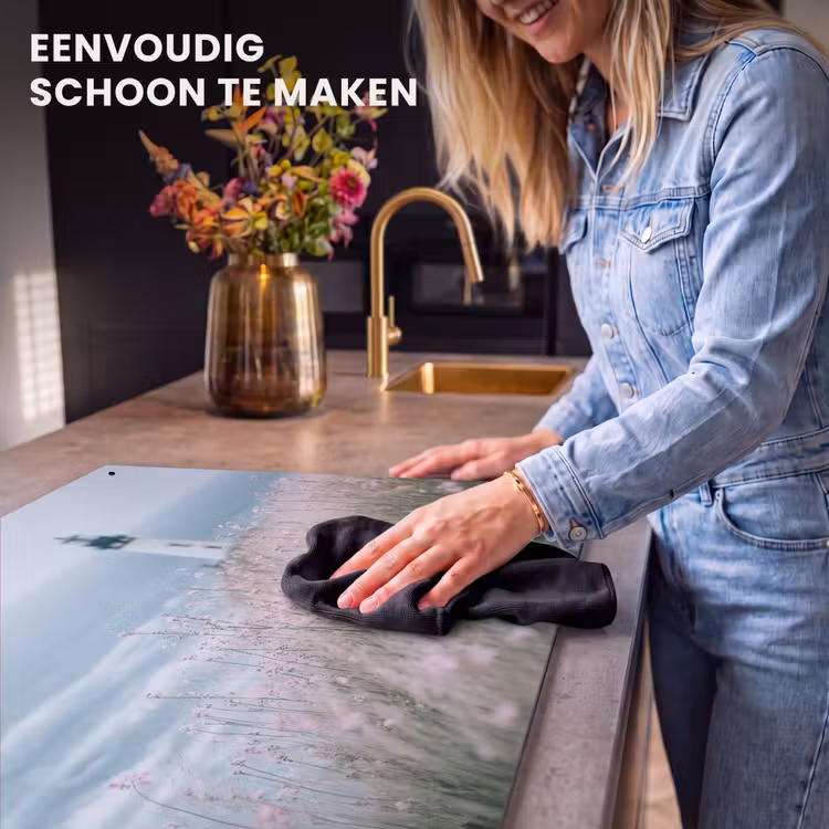 Inductie beschermer en spatscherm (2in1) - Vuurtoren - Klif - Zee - Bloemen — 5
