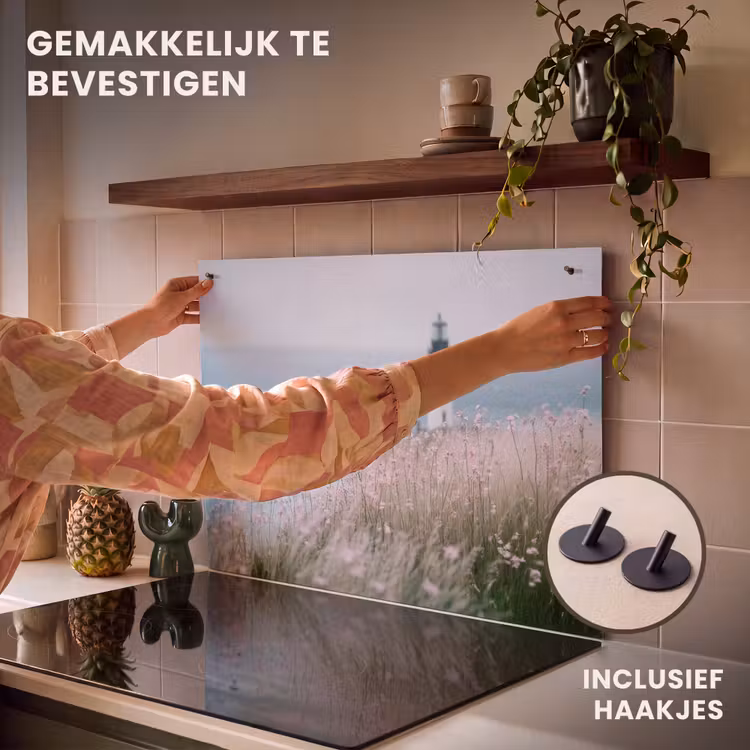 Inductie beschermer en spatscherm (2in1) - Vuurtoren - Klif - Zee - Bloemen — 7