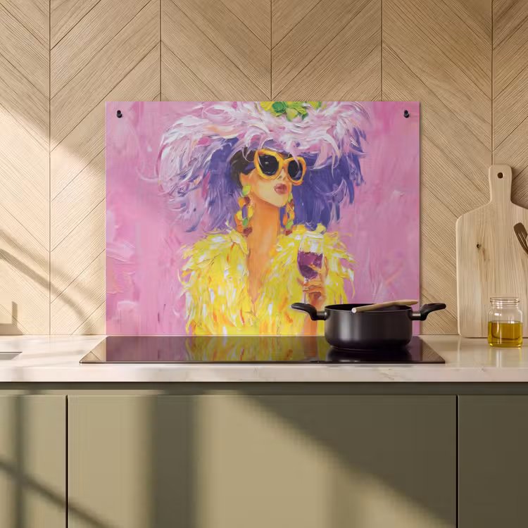 Inductie beschermer en spatscherm (2in1) - Zonnebril - Vrouw - Jas - Veren — 2