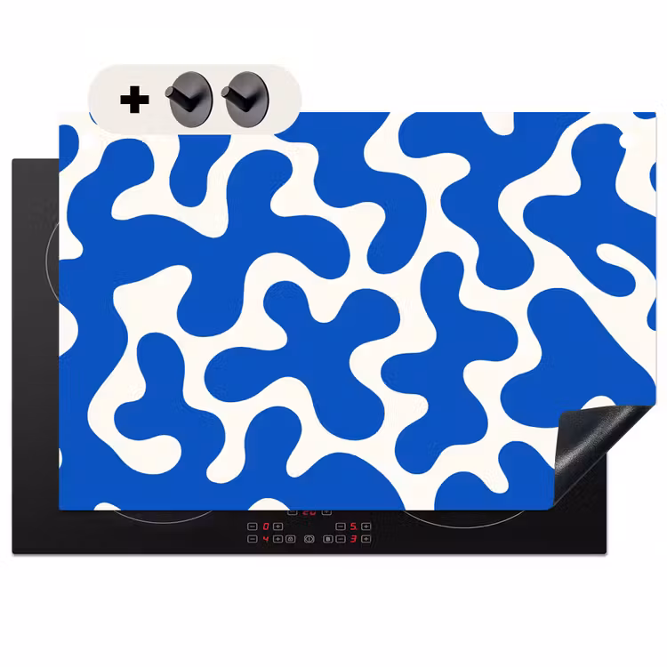 Inductie beschermer en spatscherm (2in1) - Vormen - Abstract - Blauw - Golven — 1