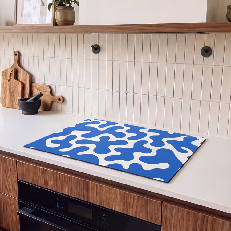 Inductie beschermer en spatscherm (2in1) - Vormen - Abstract - Blauw - Golven — 3