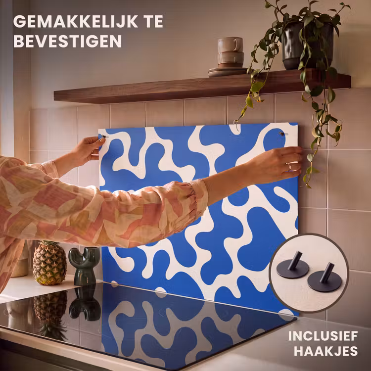 Inductie beschermer en spatscherm (2in1) - Vormen - Abstract - Blauw - Golven — 7