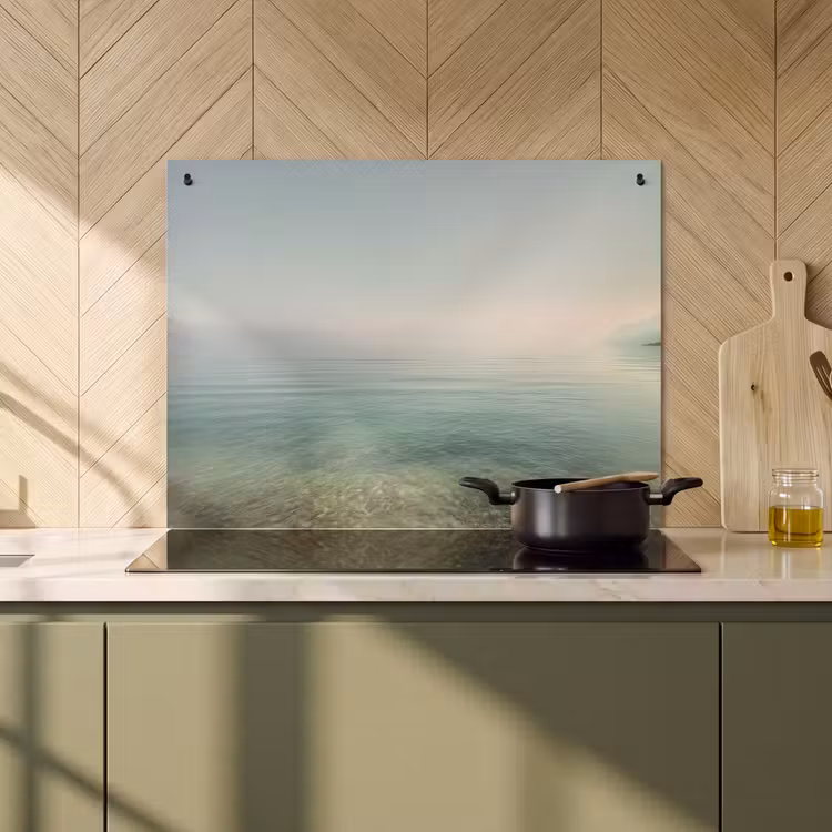 Inductie beschermer en spatscherm (2in1) - Zee - Horizon - Blauw - Mist — 2