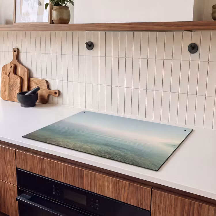 Inductie beschermer en spatscherm (2in1) - Zee - Horizon - Blauw - Mist — 3