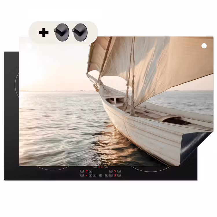 Inductie beschermer en spatscherm (2in1) - Zeilboot - Zee - Beige - Zon — 1