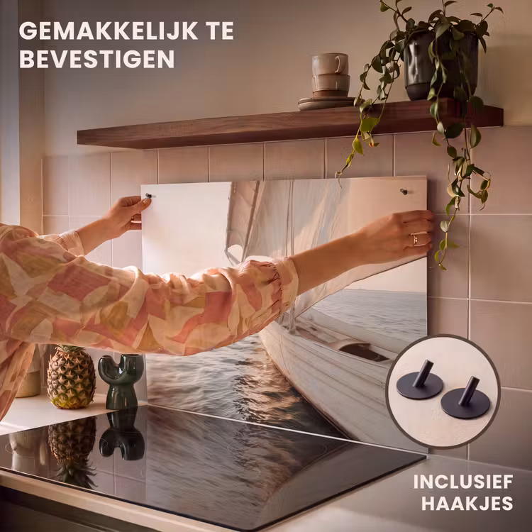 Inductie beschermer en spatscherm (2in1) - Zeilboot - Zee - Beige - Zon — 7