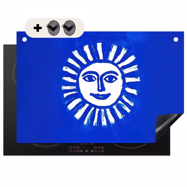 Inductie beschermer en spatscherm (2in1) - Zon - Gezicht - Penseelstructuur - Blauw — 1