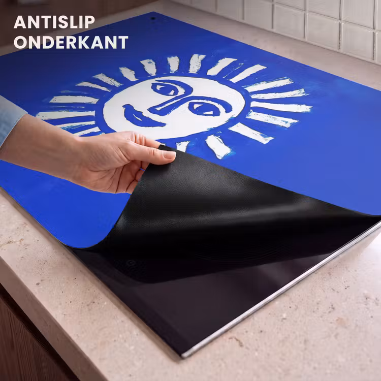 Inductie beschermer en spatscherm (2in1) - Zon - Gezicht - Penseelstructuur - Blauw — 4