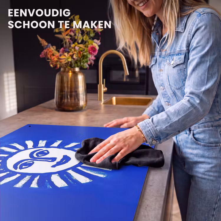 Inductie beschermer en spatscherm (2in1) - Zon - Gezicht - Penseelstructuur - Blauw — 5