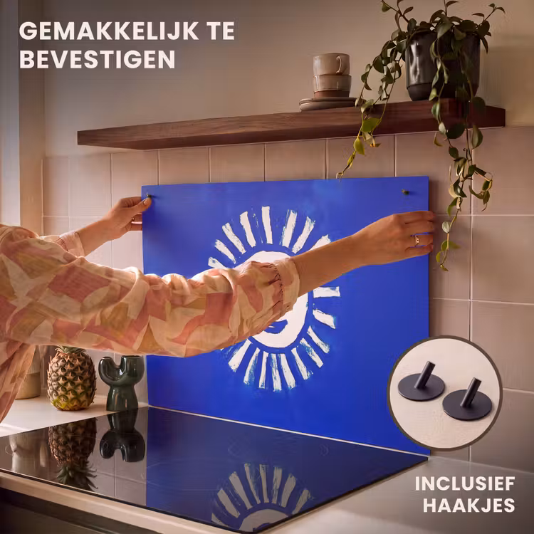 Inductie beschermer en spatscherm (2in1) - Zon - Gezicht - Penseelstructuur - Blauw — 7