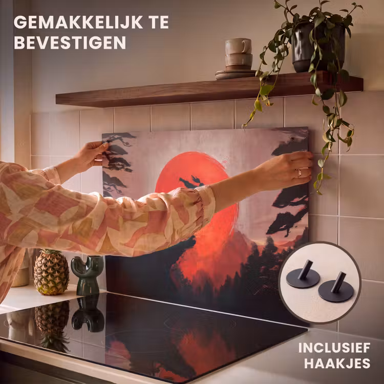 Inductie beschermer en spatscherm (2in1) - Zon - Krijger - Bomen - Bergen — 7