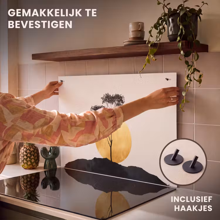Inductie beschermer en spatscherm (2in1) - Zwarte boom - Gouden cirkel - Heuvel — 7