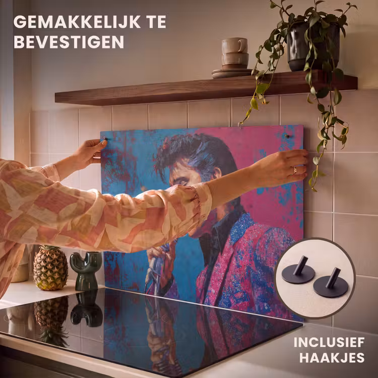 Inductie beschermer en spatscherm (2in1) - Zingende man - Glitterjas - Microfoon — 7