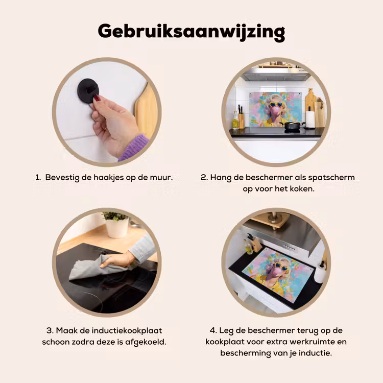 Inductie beschermer en spatscherm (2in1) - Vrouw - Blond - Roze kauwgom - Kleurrijk - Pastel — 6