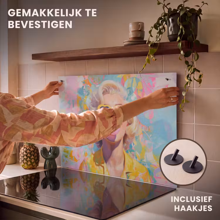 Inductie beschermer en spatscherm (2in1) - Vrouw - Blond - Roze kauwgom - Kleurrijk - Pastel — 7