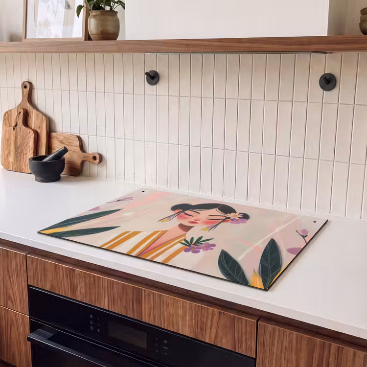 Inductie beschermer en spatscherm (2in1) - Vrouw - Bloemen - Pastel — 3