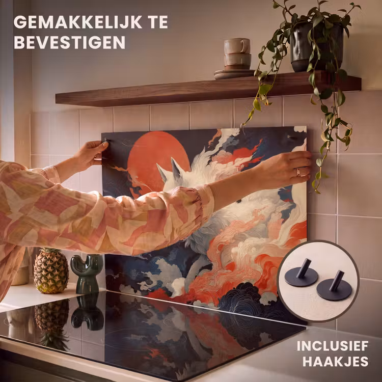 Inductie beschermer en spatscherm (2in1) - Witte vos - wolken - maan — 7