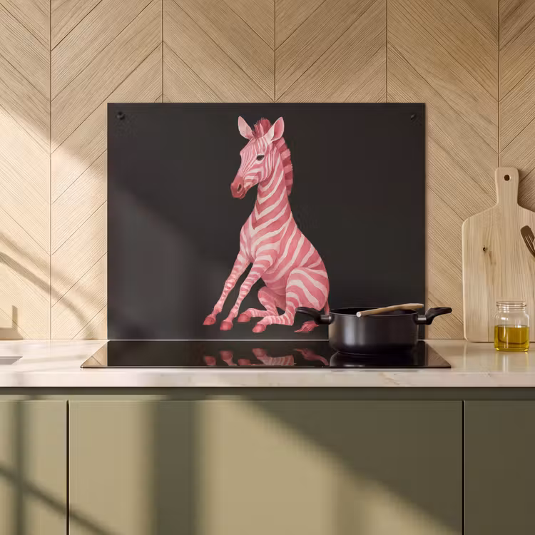 Inductie beschermer en spatscherm (2in1) - Zebra - Roze - Gestreept — 2
