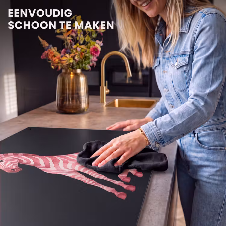 Inductie beschermer en spatscherm (2in1) - Zebra - Roze - Gestreept — 5