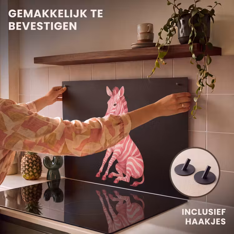 Inductie beschermer en spatscherm (2in1) - Zebra - Roze - Gestreept — 7