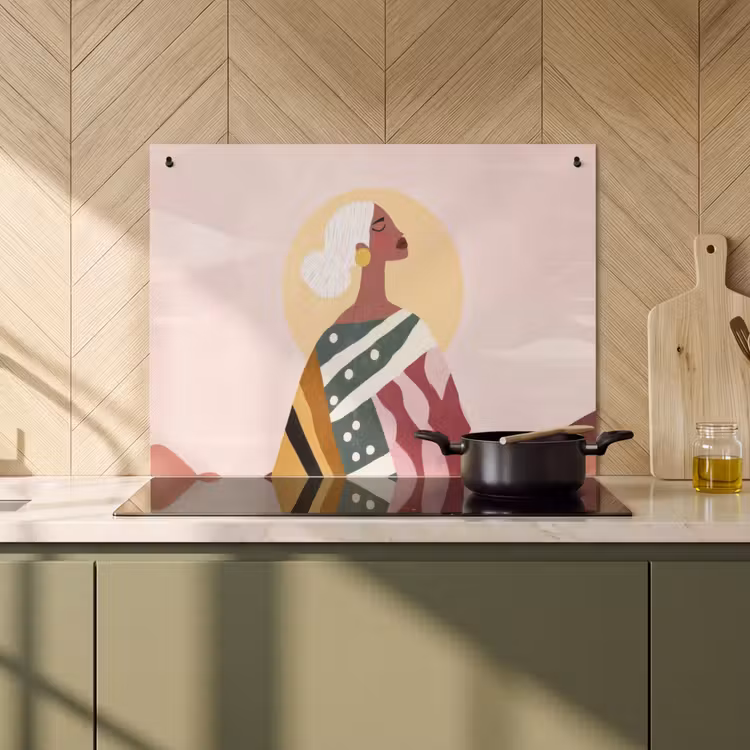 Inductie beschermer en spatscherm (2in1) - Vrouw - Zon - Kleurrijk — 2