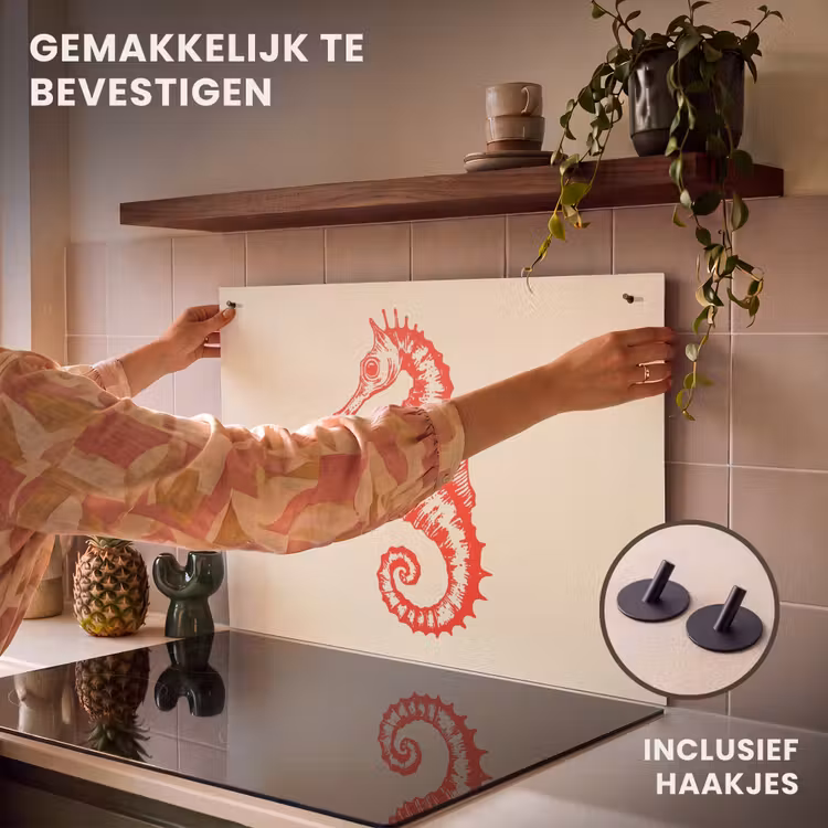 Inductie beschermer en spatscherm (2in1) - Zeepaardje - Rood - Fijne details — 7