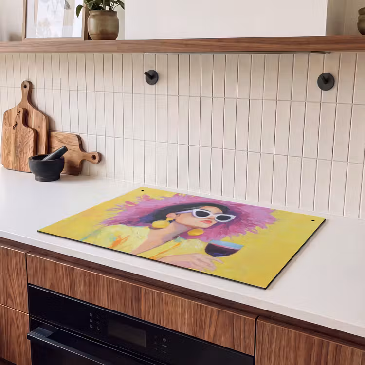 Inductie beschermer en spatscherm (2in1) - Vrouw - Hoed - Paars - Wijn — 3