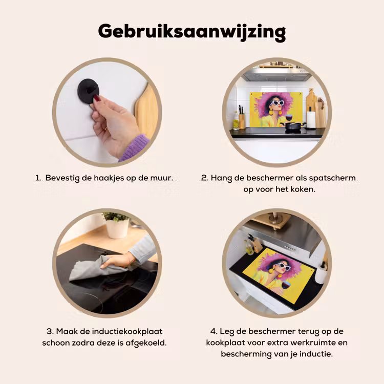 Inductie beschermer en spatscherm (2in1) - Vrouw - Hoed - Paars - Wijn — 6