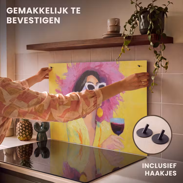 Inductie beschermer en spatscherm (2in1) - Vrouw - Hoed - Paars - Wijn — 7