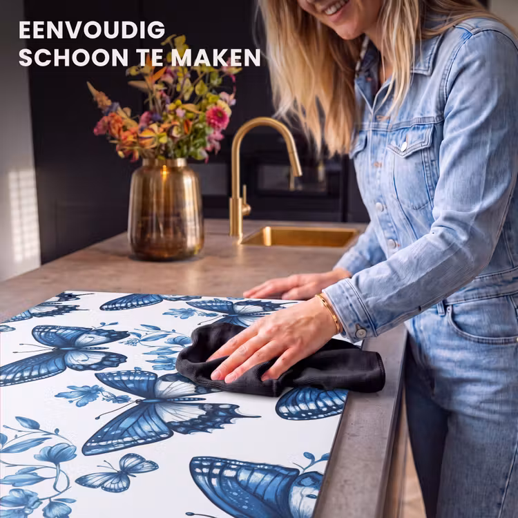 Inductie beschermer en spatscherm (2in1) - Blauw - Vlinders - Bloemen - Wit — 5