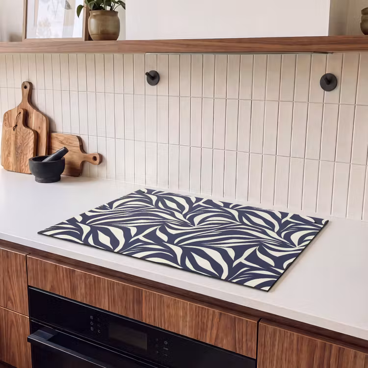 Inductie beschermer en spatscherm (2in1) - Bladvormen - Blauw - Patroon - Wit — 3