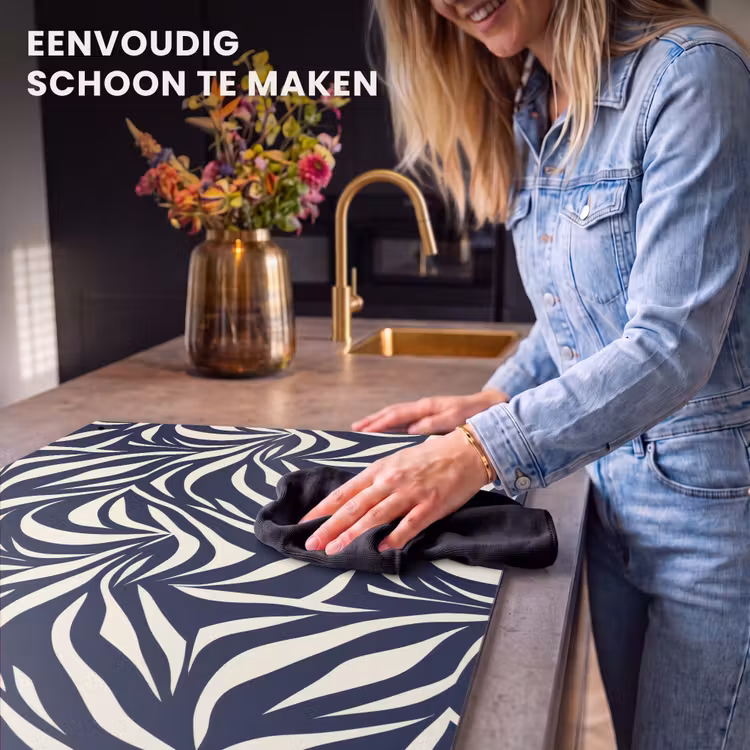 Inductie beschermer en spatscherm (2in1) - Bladvormen - Blauw - Patroon - Wit — 5