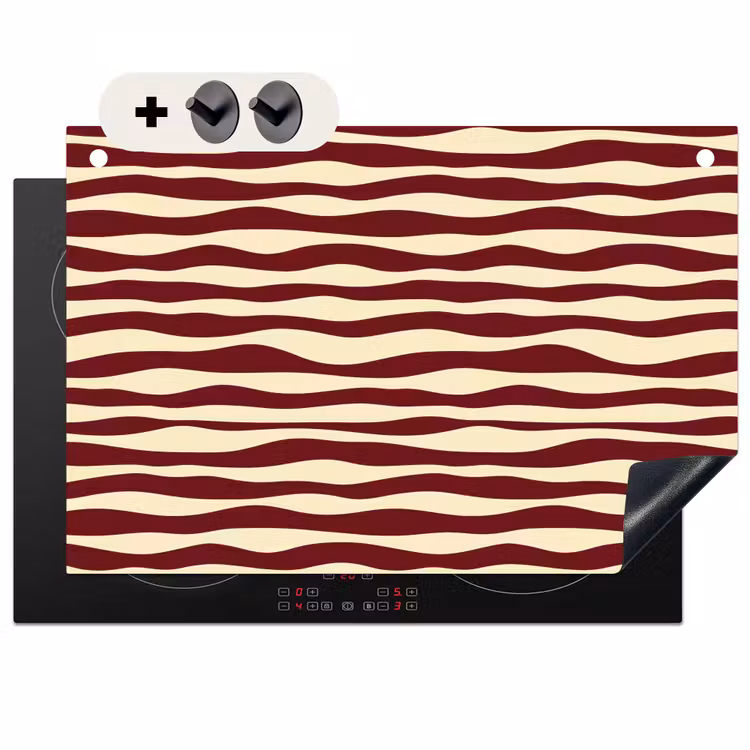 Inductie beschermer en spatscherm (2in1) - Golven - Rood - Patroon - Crème — 1