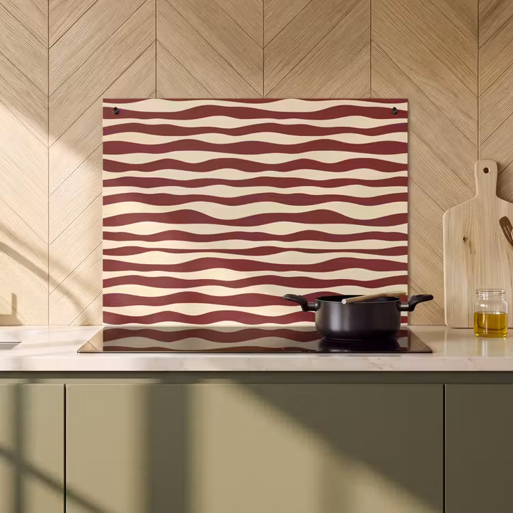 Inductie beschermer en spatscherm (2in1) - Golven - Rood - Patroon - Crème — 2