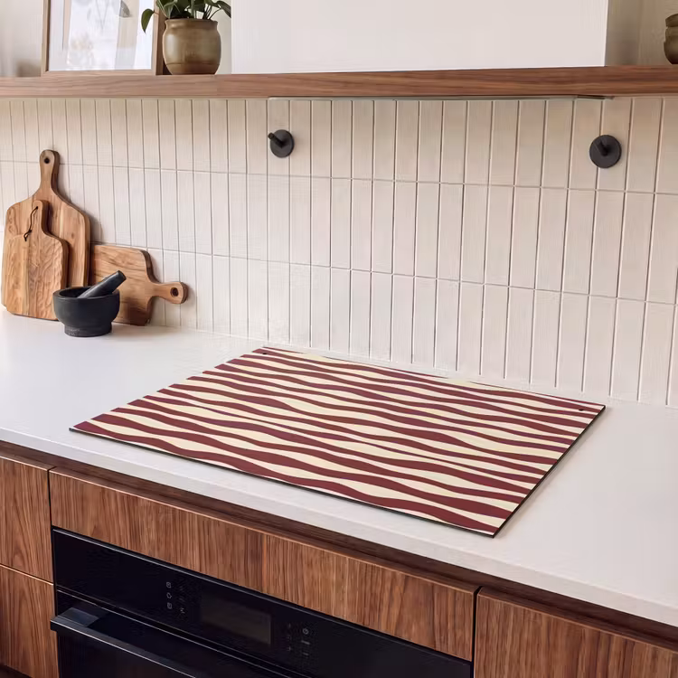 Inductie beschermer en spatscherm (2in1) - Golven - Rood - Patroon - Crème — 3