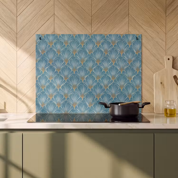 Inductie beschermer en spatscherm (2in1) - Symmetrisch - Patroon - Blauw — 2