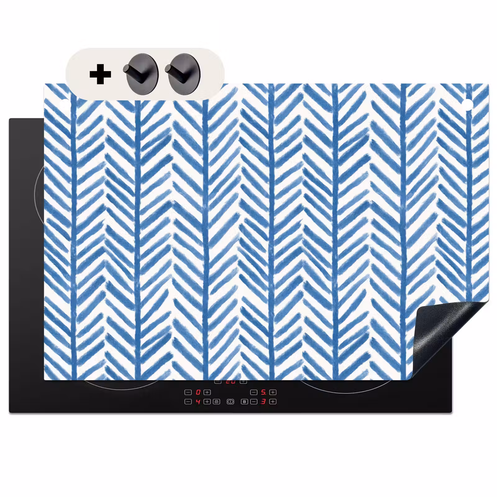 Inductie beschermer en spatscherm (2in1) - Patroon - Streep - Blauw — 1
