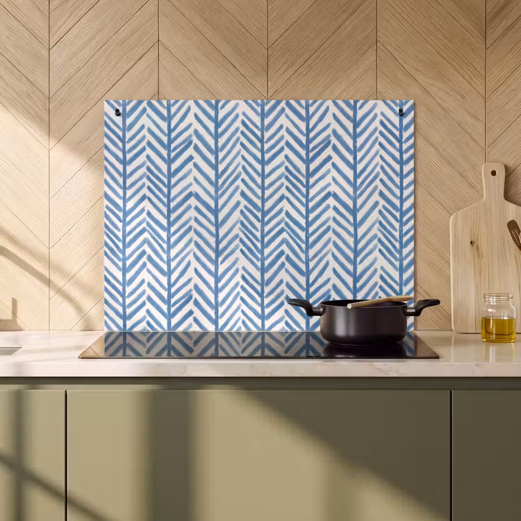 Inductie beschermer en spatscherm (2in1) - Patroon - Streep - Blauw — 2