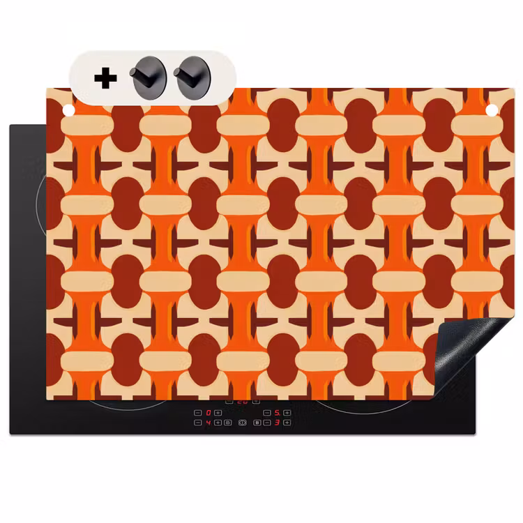Inductie beschermer en spatscherm (2in1) - Geometrisch - Retro - Oranje — 1