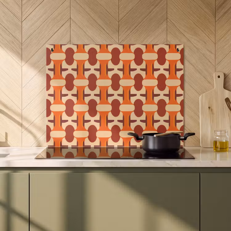 Inductie beschermer en spatscherm (2in1) - Geometrisch - Retro - Oranje — 2