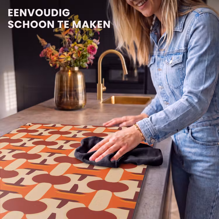 Inductie beschermer en spatscherm (2in1) - Geometrisch - Retro - Oranje — 5