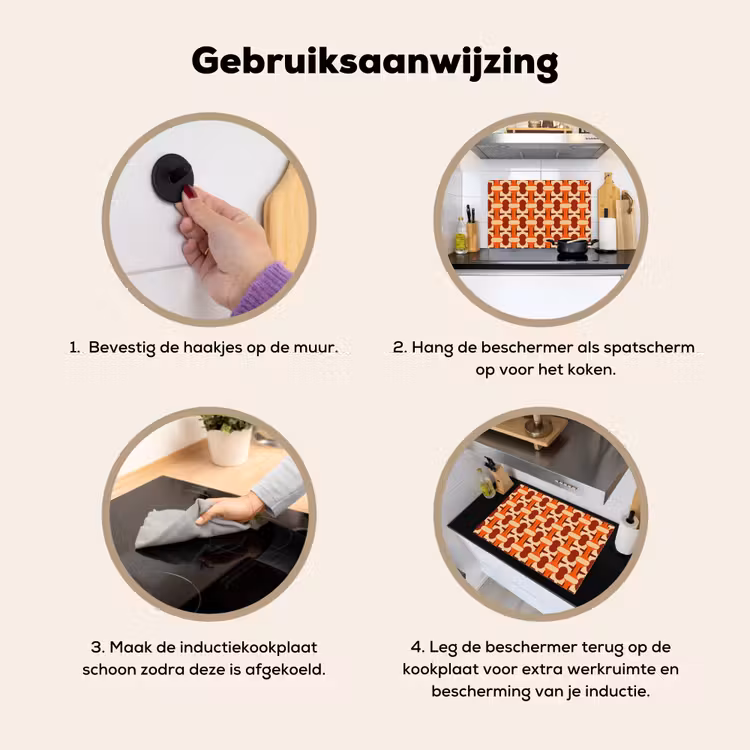 Inductie beschermer en spatscherm (2in1) - Geometrisch - Retro - Oranje — 6