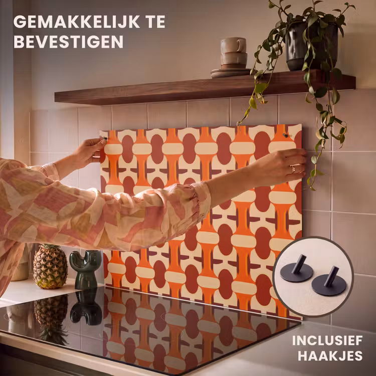 Inductie beschermer en spatscherm (2in1) - Geometrisch - Retro - Oranje — 7