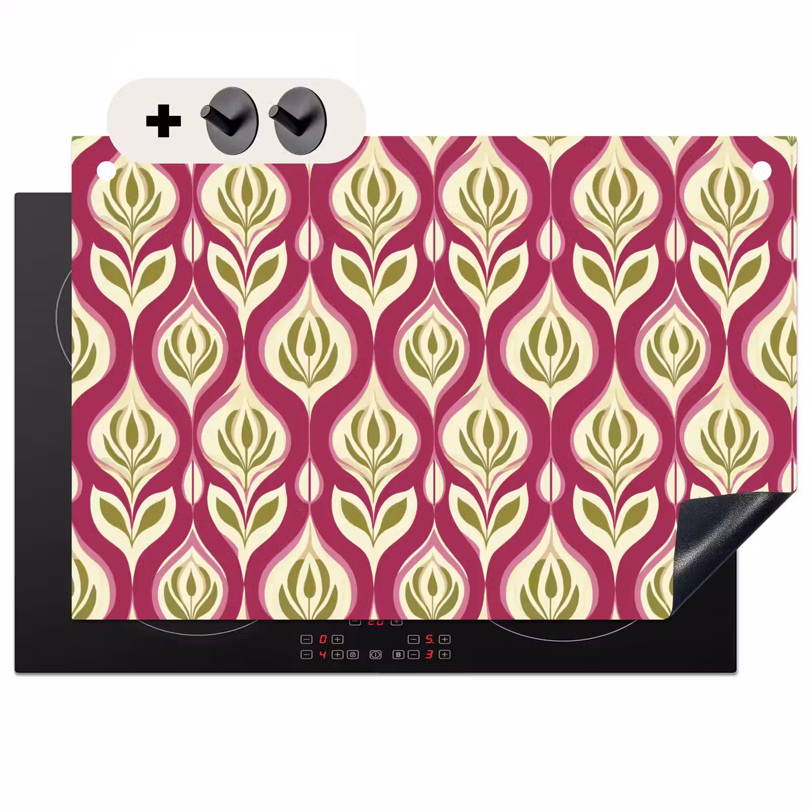 Inductie beschermer en spatscherm (2in1) - Retro - Floraal - Paars — 1