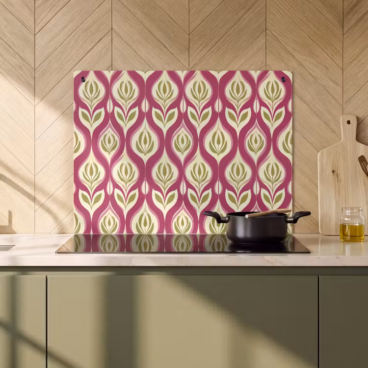 Inductie beschermer en spatscherm (2in1) - Retro - Floraal - Paars — 2